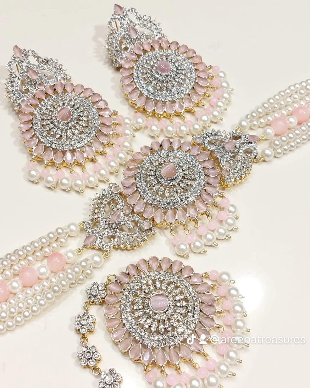 Elegant Silver Plated Pink Beads and Pearl Necklace Set for Women